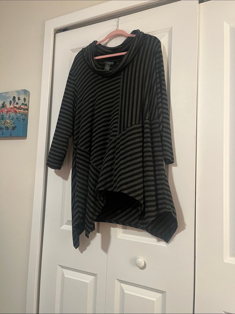 Chelsea & Theodore Black and Charcoal Striped Asymmetrical Tunic